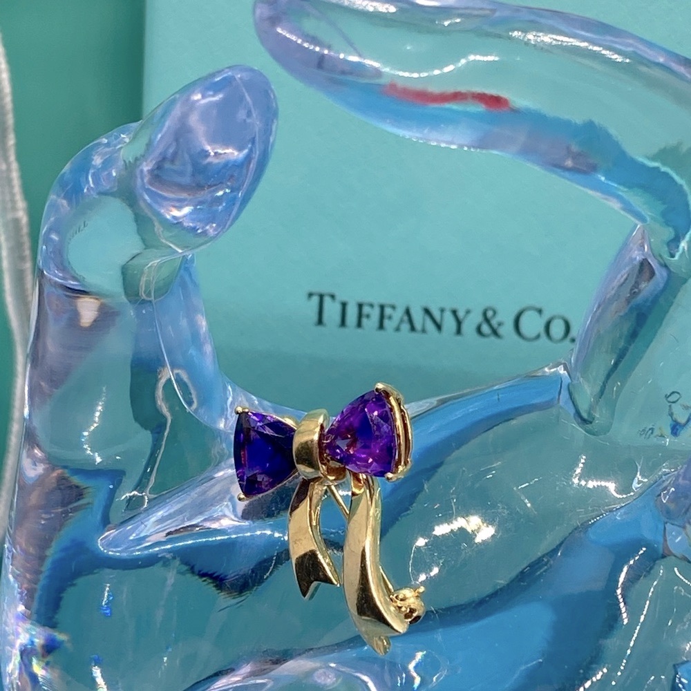 Tiffany & Co Brooch 18k Yellow Gold With 2 amethyst stones